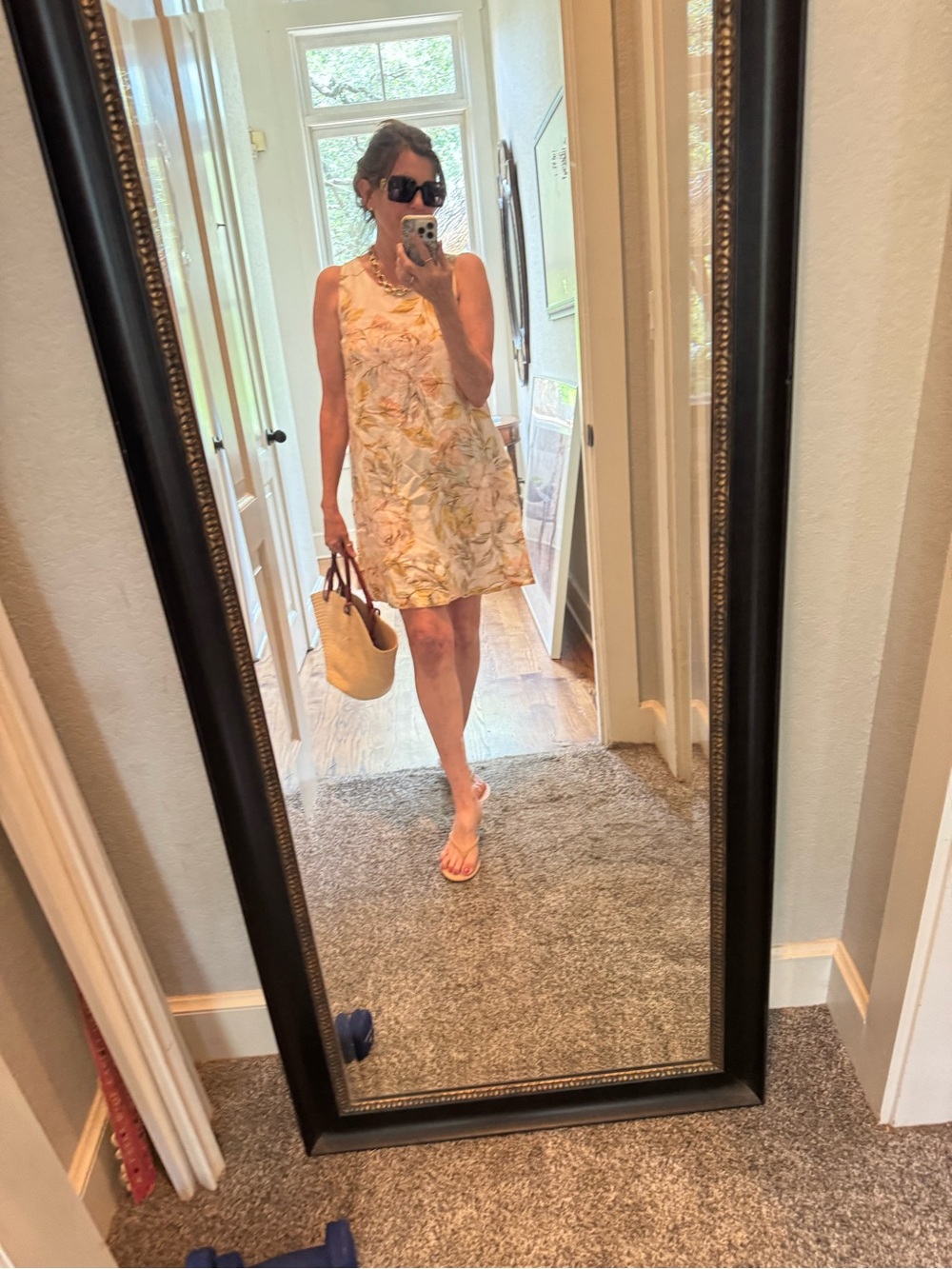 Floral Sleeveless Shift Dress - Cream and Blush